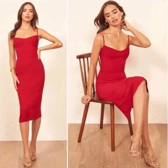 Reformation Dresses & Skirts - Reformation Red Isabel Midi Dress Cherry Sleeveless Straps Size 12